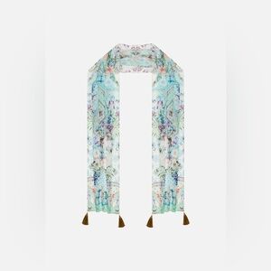 Camilla “Sunrise in Sintra” blue green silk floral scarf wrap top belt headwrap